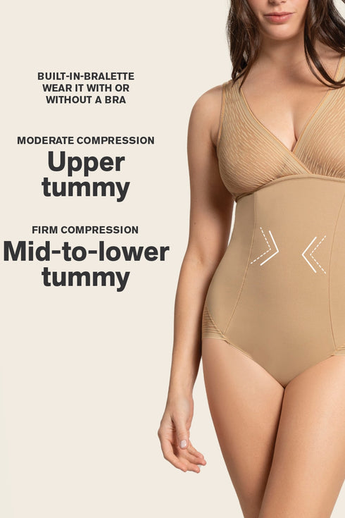 Leonisa Sheer Stripe Detail Sculpting Bodysuit